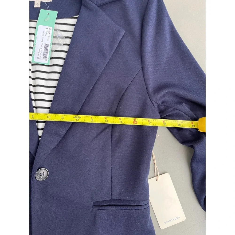 NWT 41 Hawthorn Benson 3/4 Ruched Sleeve Blazer Navy Blue Striped Lining